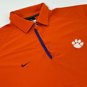 Clemson Tigers Shirt Men's Large Orange Nike Dri Fit Short Sleeve Polo Paw Logo